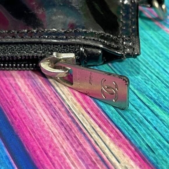 Chanel Patent Leather Chain Tote  and Pouch– “Pancing Triple Coco Mark” – Black - Picture 6 of 12